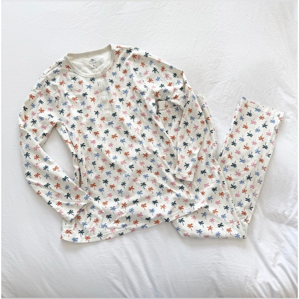 Faherty x Roller Rabbit Organic Cotton Palm Tree Pajama Set Cream Size S